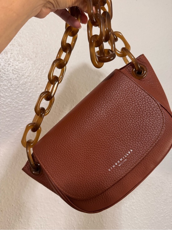 Simon Miller Handbags - Simon Miller Chestnut Pebbled Leather Shoulder Bag with Tortoiseshell Chain